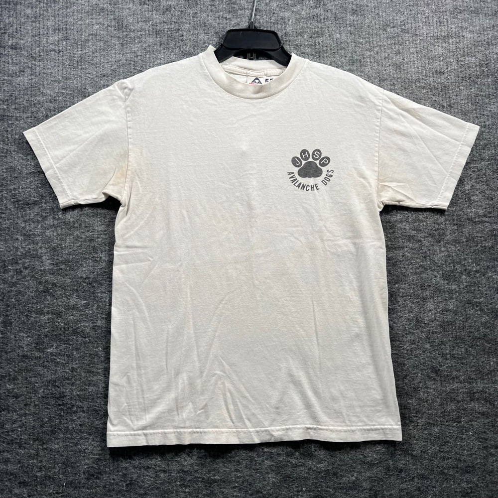 Vintage Jackson Hole Ski Patrol Avalanche Dogs T-Shirt Mens Medium White AAA